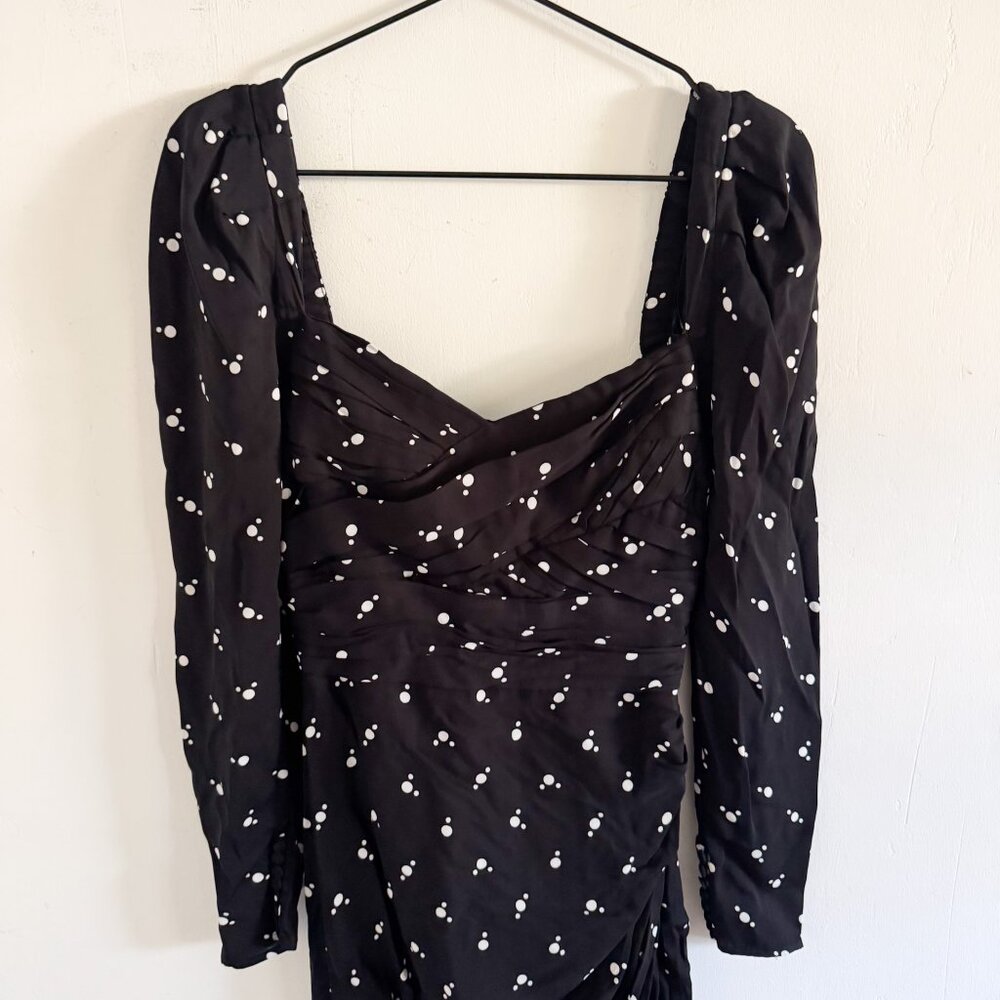 Self-Portrait Black Polka Dot Puff Sleeve Midi Dress US 2 - Picture 3 of 7